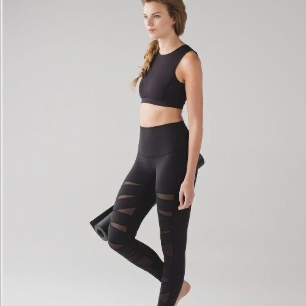 Lululemon Leggings Black Wunder Under Mesh Bandage 4 High Rise Tech Cutout.